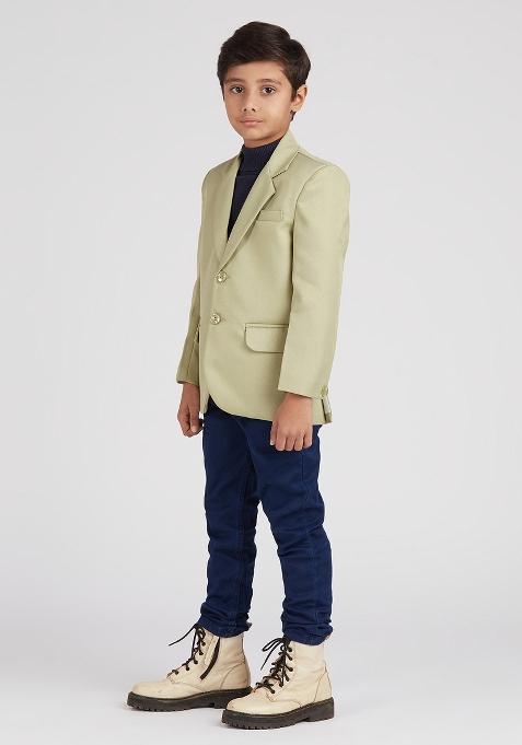 Pista Green Solid Poly Cotton Blazer For Boy