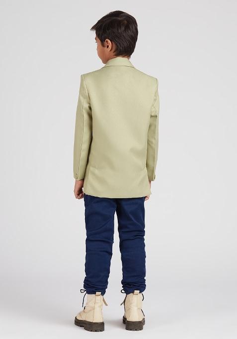 Pista Green Solid Poly Cotton Blazer For Boy