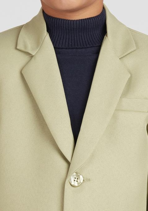 Pista Green Solid Poly Cotton Blazer For Boy