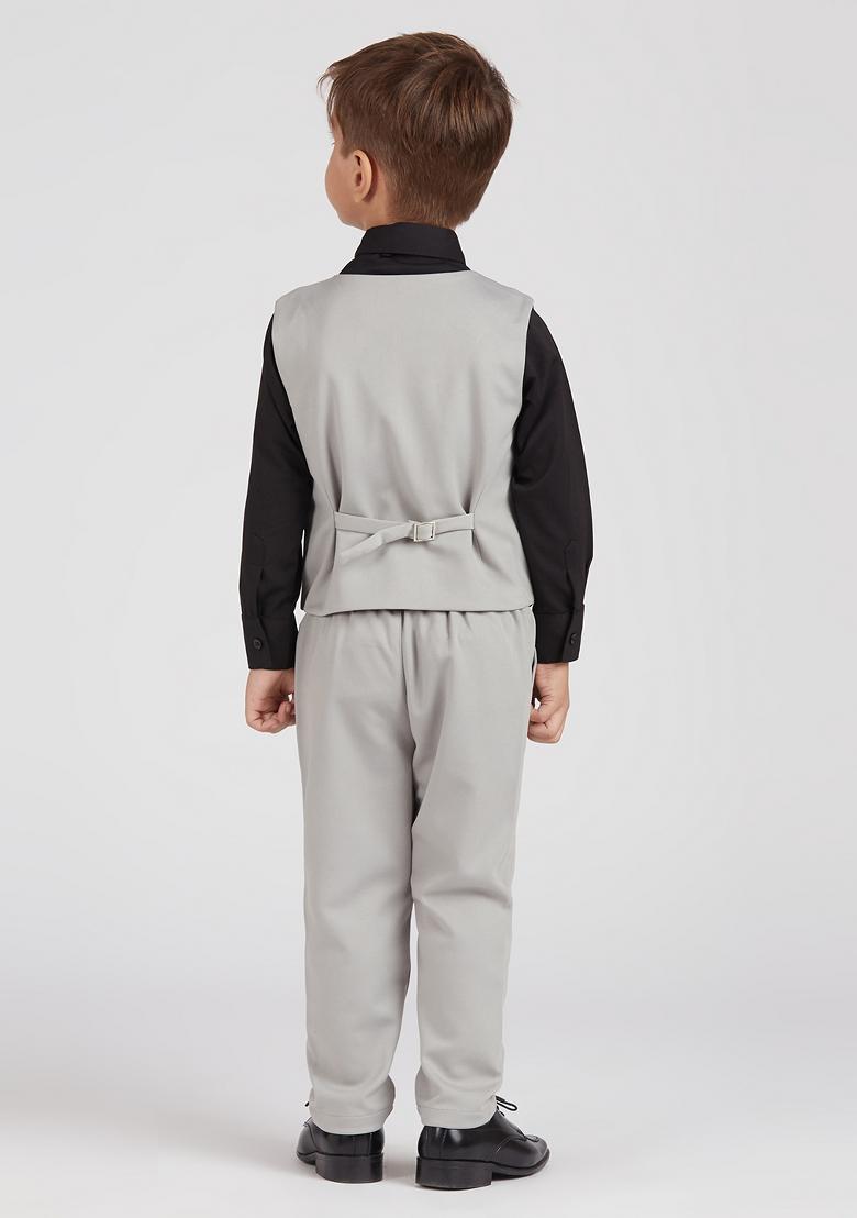 Grey Printed Lycra Nehru Jacket Set For Boy