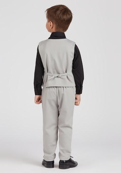 Grey Printed Lycra Nehru Jacket Set For Boy