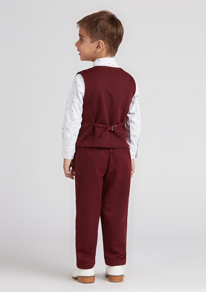 Maroon Printed Lycra Nehru Jacket Set For Boy