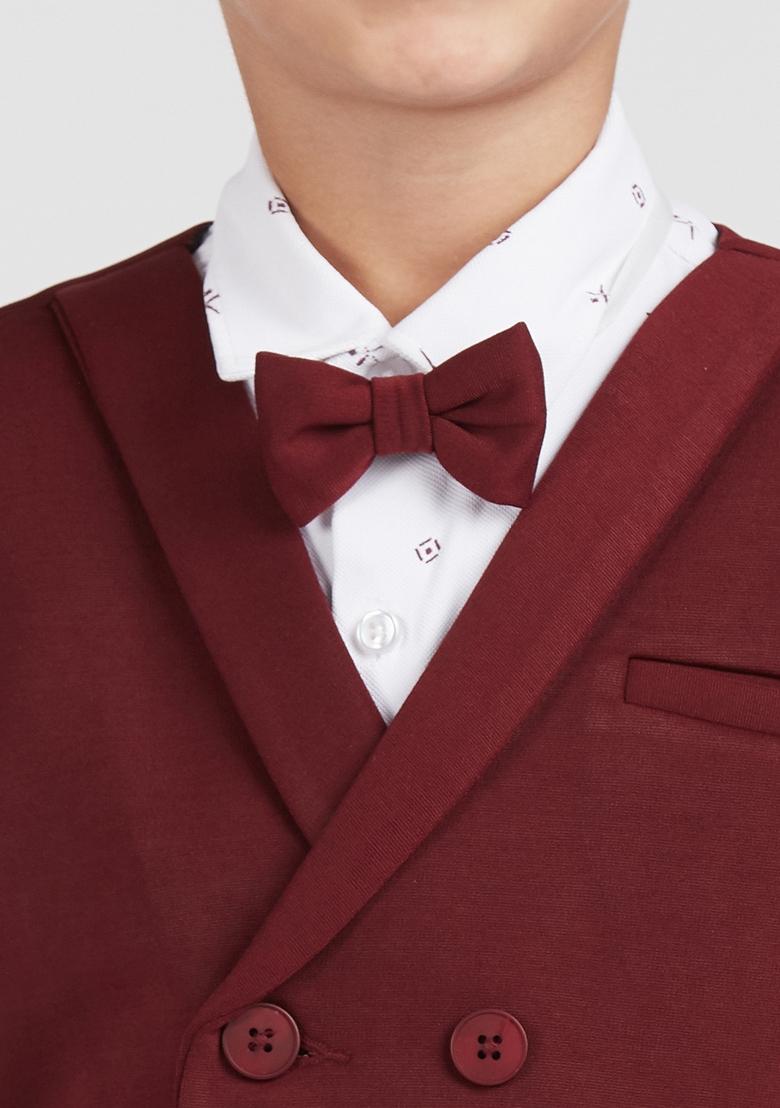 Maroon Printed Lycra Nehru Jacket Set For Boy