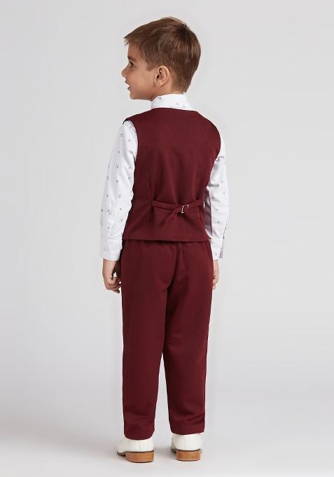 Maroon Printed Lycra Nehru Jacket Set For Boy