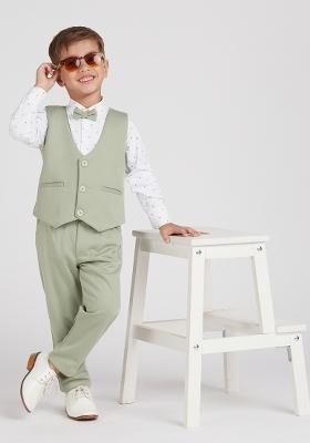 Olive Green Printed Lycra Nehru Jacket Set For Boy