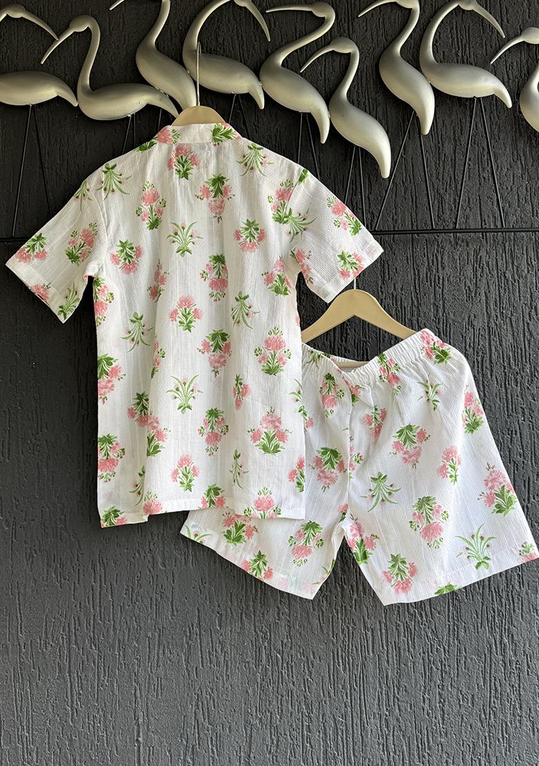 Off Floral Print Summer Shirt Shorts For Boys