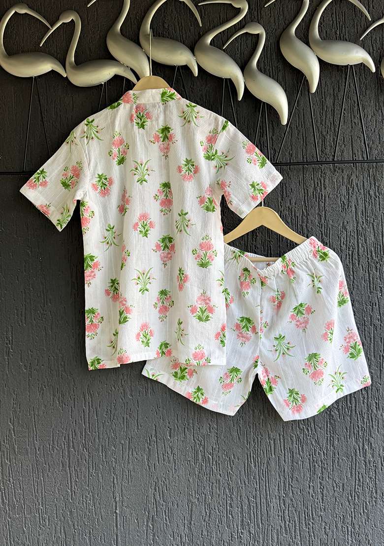 Off Floral Print Summer Shirt Shorts For Boys - Indya