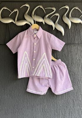 Lavendar Summer Shirt Shorts For Boys