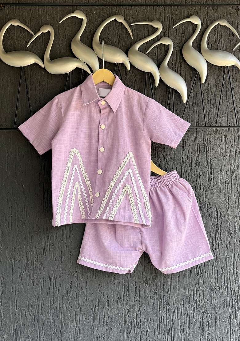 Lavendar Summer Shirt Shorts For Boys - Indya