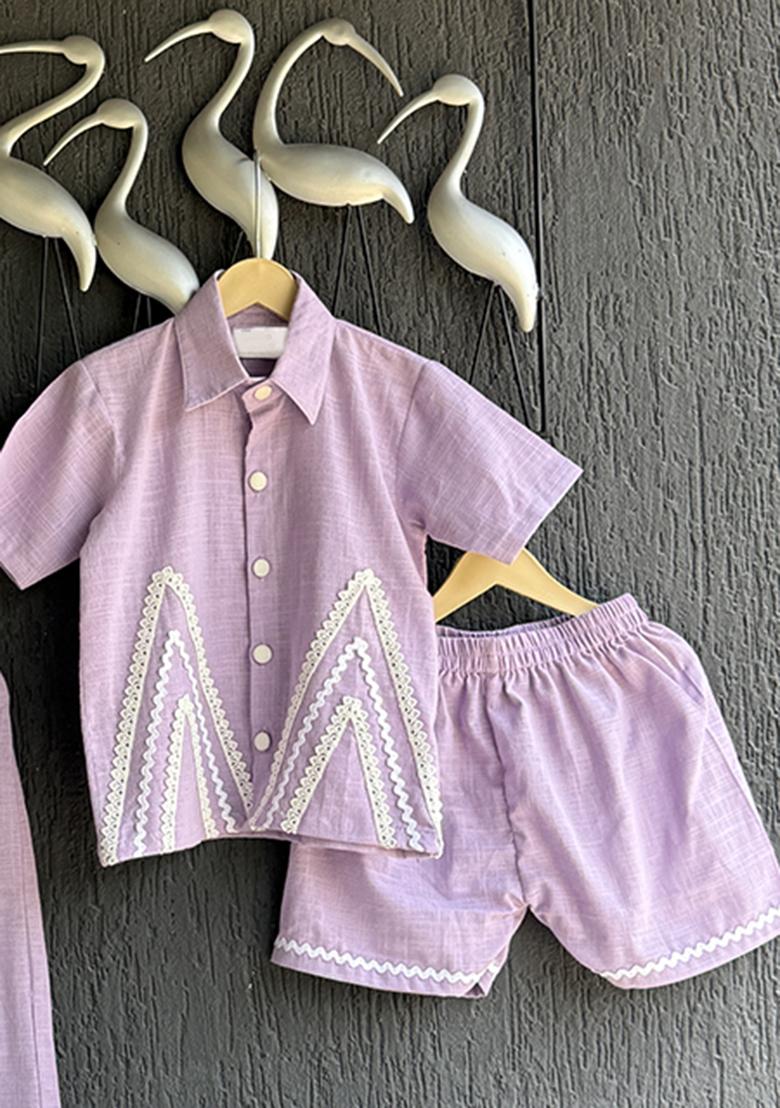 Lavendar Summer Shirt Shorts For Boys