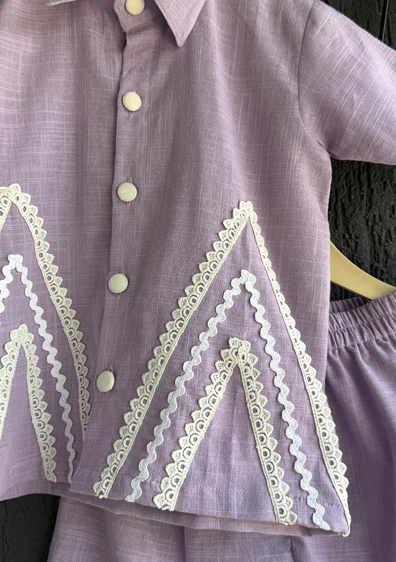 Lavendar Summer Shirt Shorts For Boys