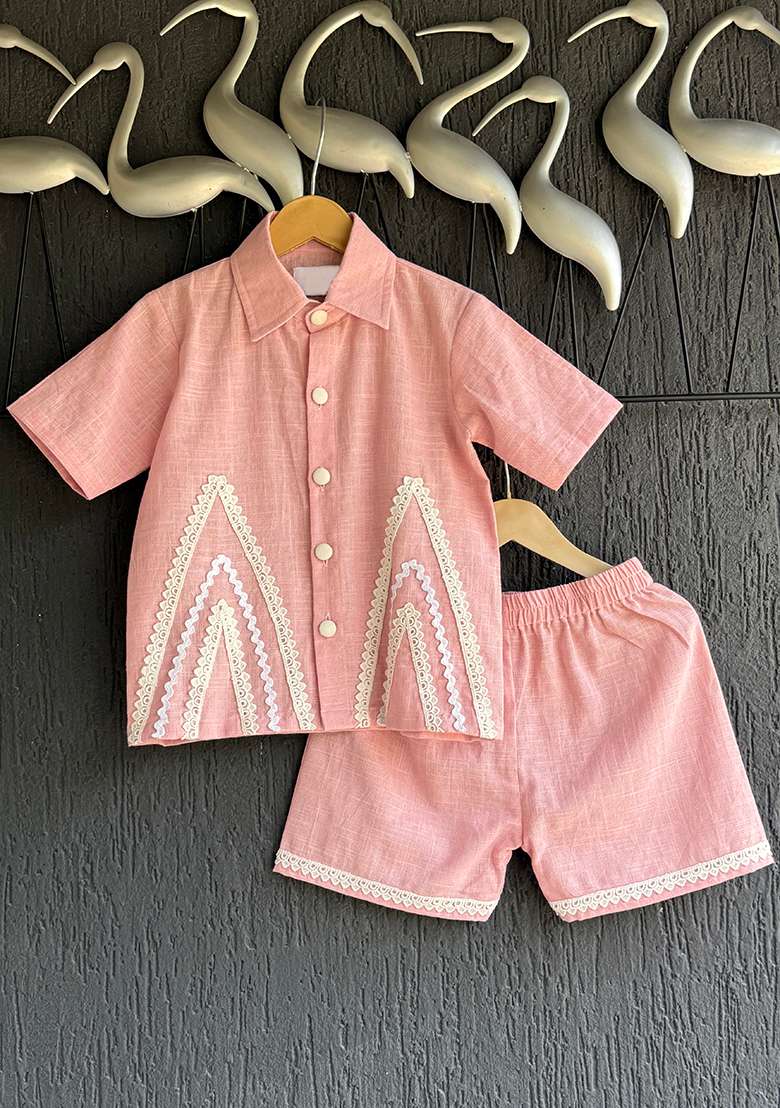 Pink Summer Shirt Shorts For Boys - Indya