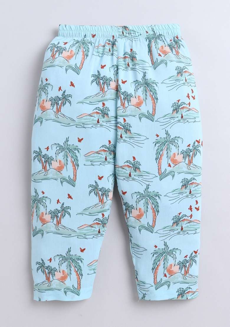 Blue Printed Cotton Shirt Pant Set For Boys - Indya