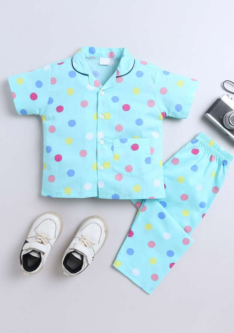 Green Printed Cotton Shirt Pant Set For Boys - Indya