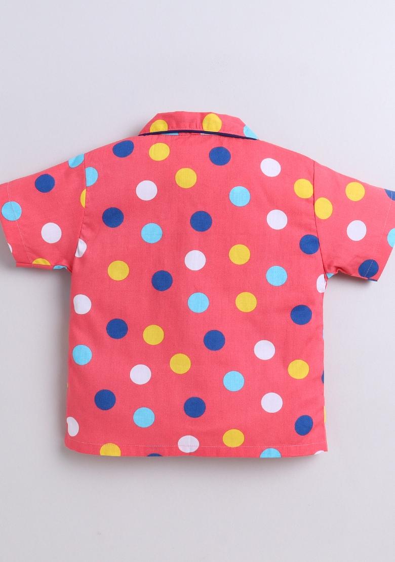 Peach Printed Cotton Shirt Pant Set For Boys - Indya