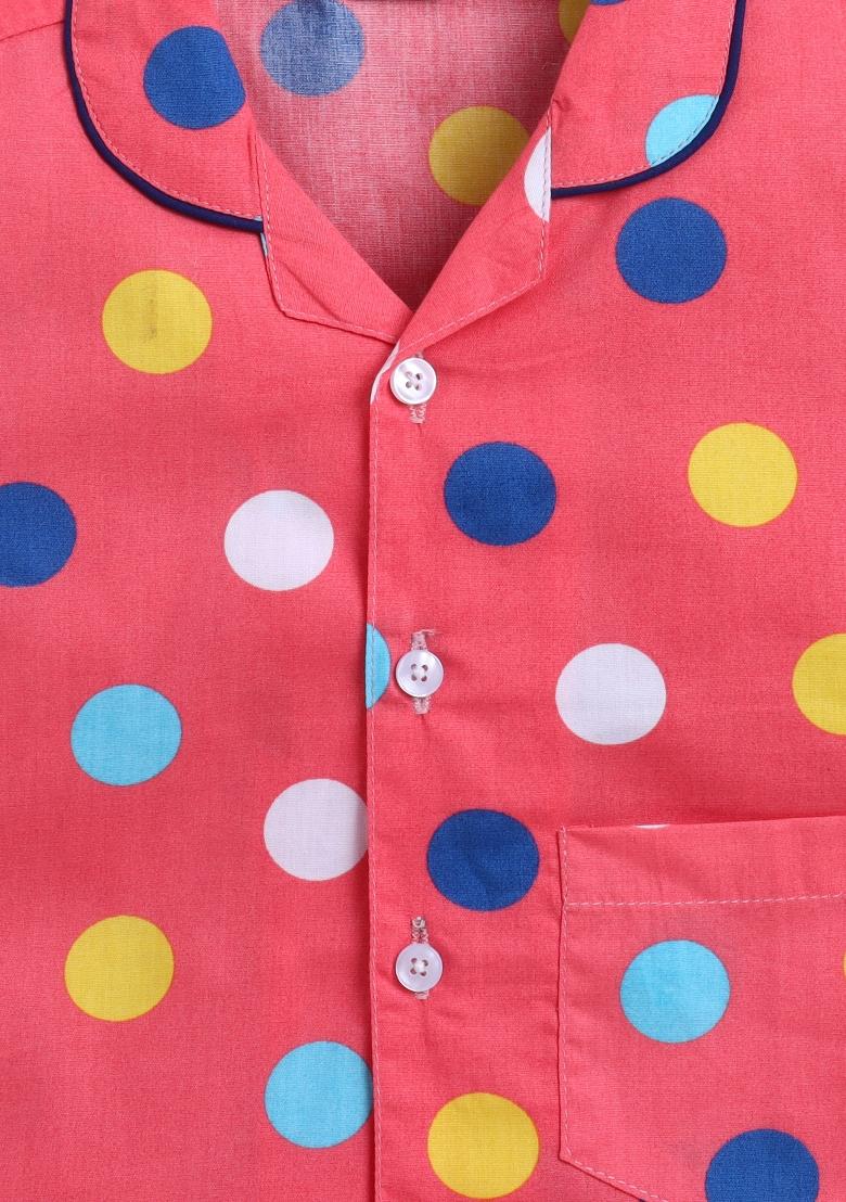 Peach Printed Cotton Shirt Pant Set For Boys - Indya