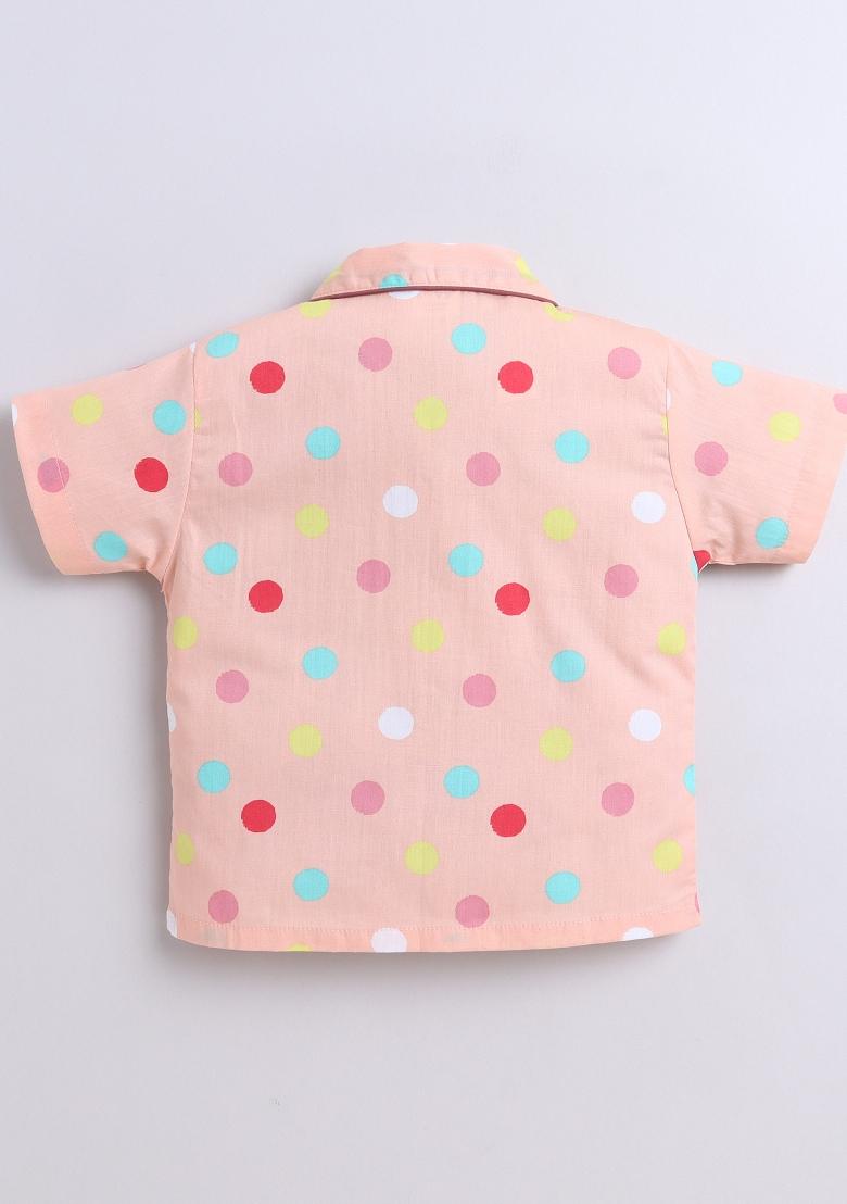 Peach Printed Cotton Shirt Pant Set For Boys - Indya