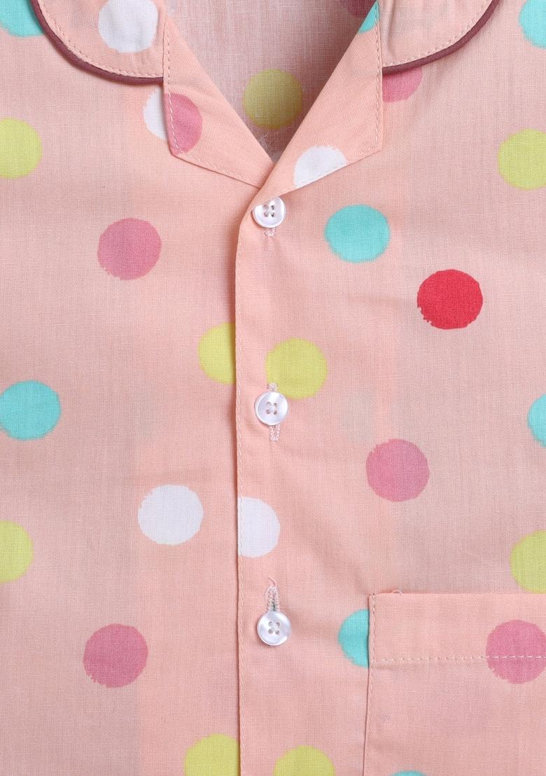 Peach Printed Cotton Shirt Pant Set For Boys - Indya