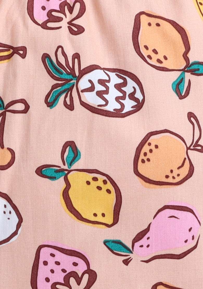 Peach Printed Cotton Shirt Pant Set For Boys - Indya