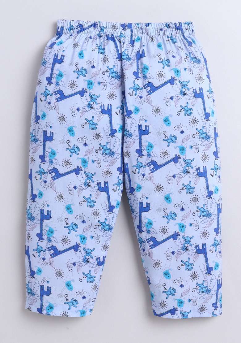Blue Printed Cotton Shirt Pant Set For Boys - Indya