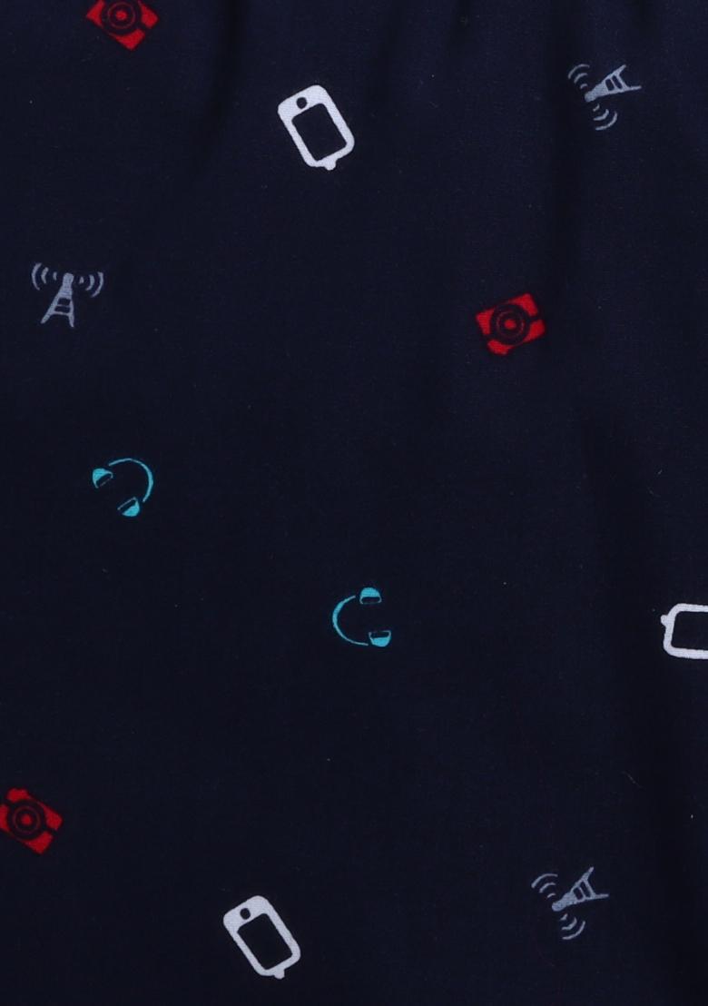 Navy Blue Printed Cotton Shirt Pant Set For Boys - Indya