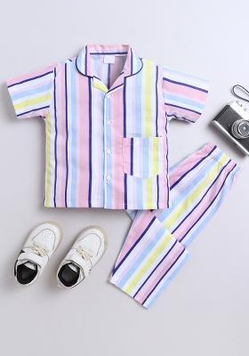 Multicolor Printed Cotton Shirt Pant Set For Boys