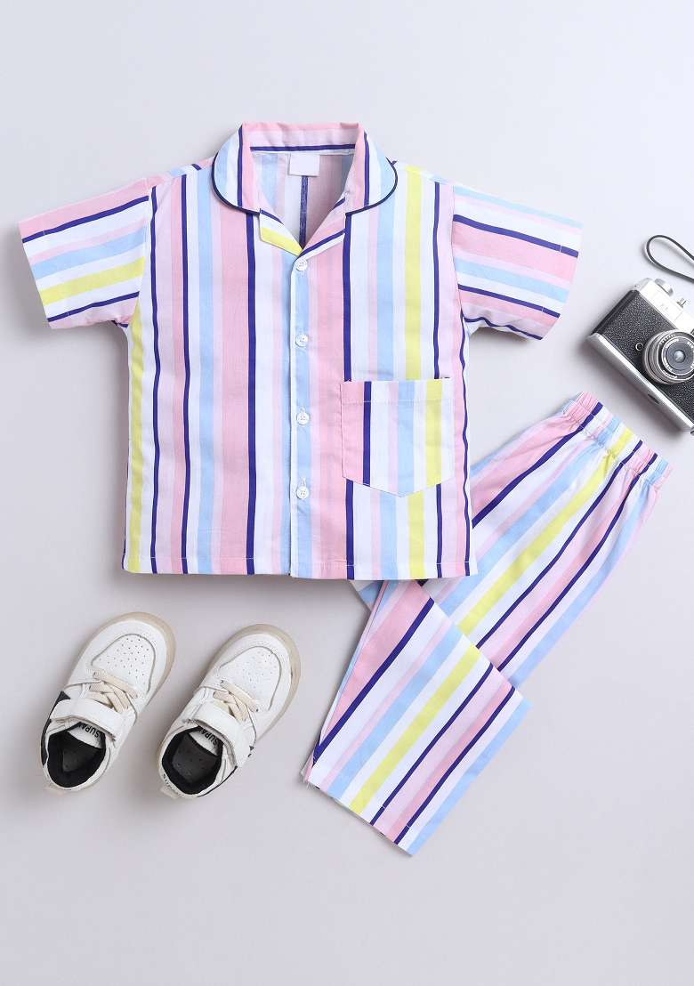 Multicolor Printed Cotton Shirt Pant Set For Boys - Indya