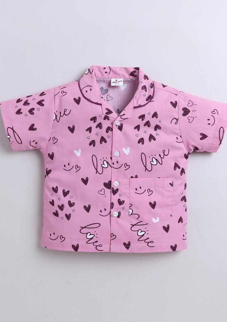 Pink Printed Cotton Shirt Pant Set For Boys - Indya