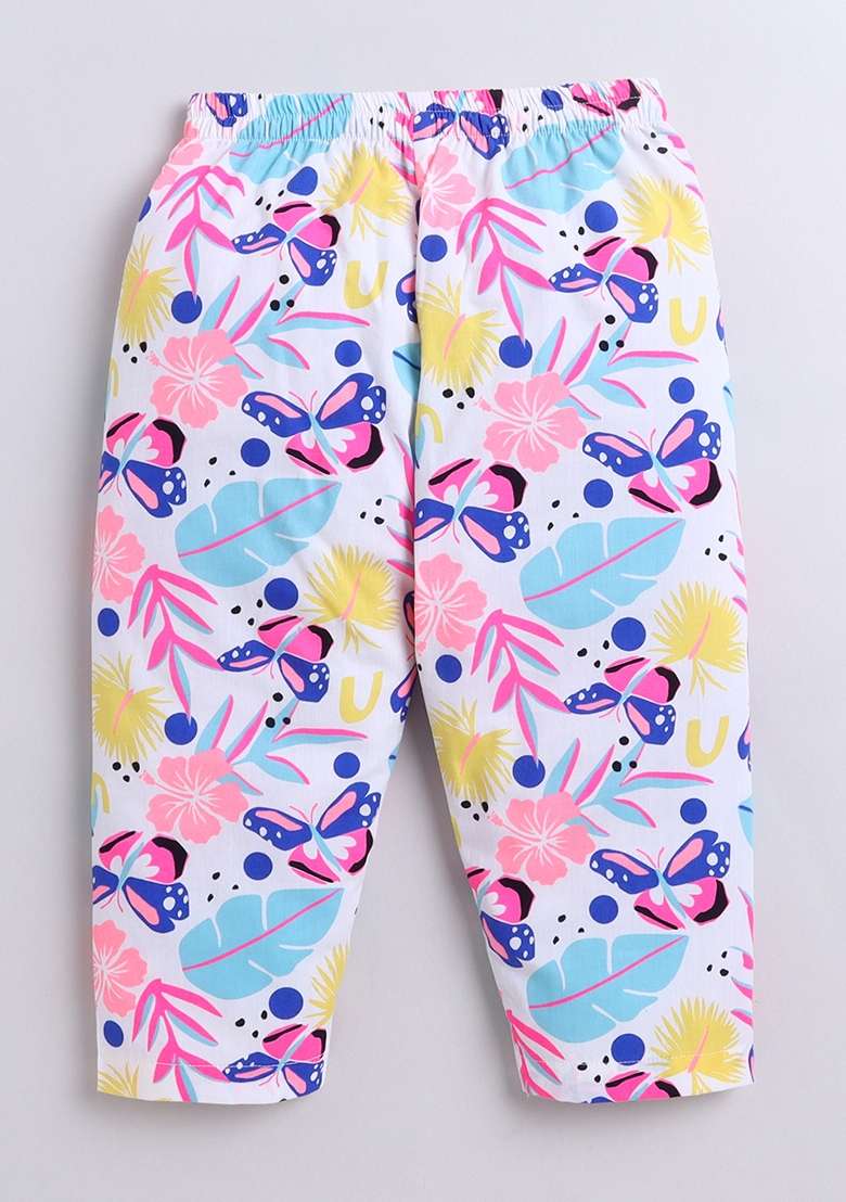 White Printed Cotton Shirt Pant Set For Boys - Indya