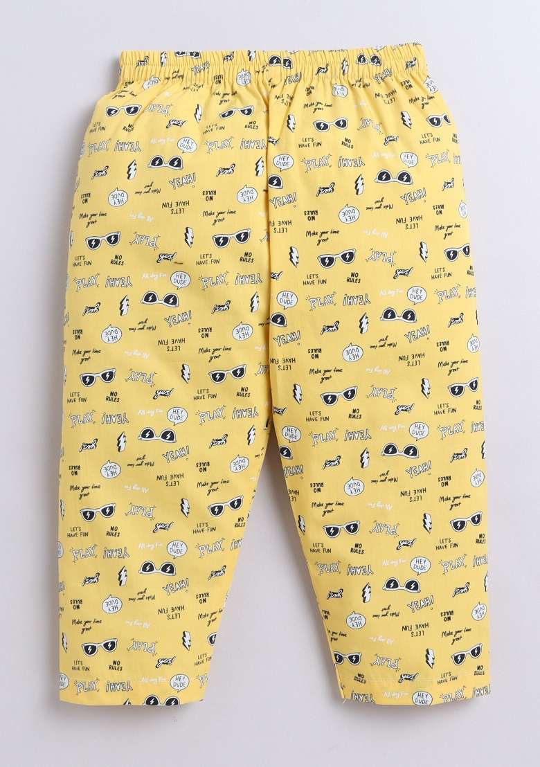 Yellow Printed Cotton Shirt Pant Set For Boys - Indya