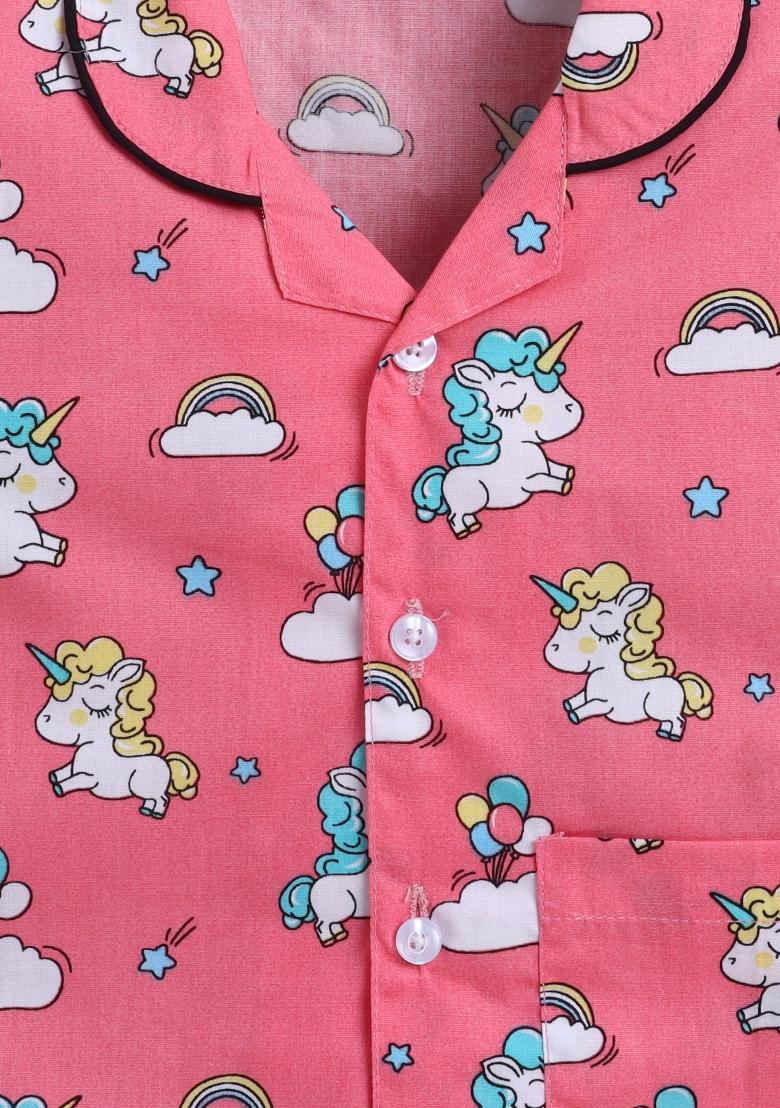 Pink Printed Cotton Shirt Pant Set For Boys - Indya