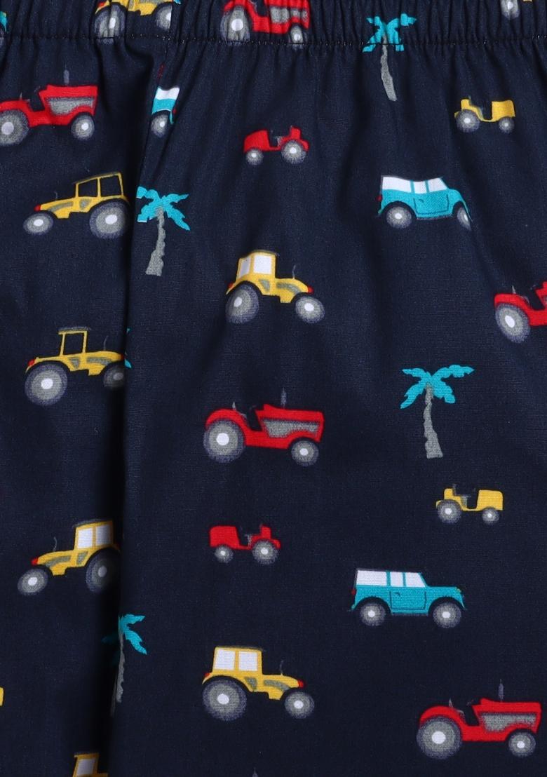 Navy Blue Printed Rayon Shirt Pant Set For Boys - Indya