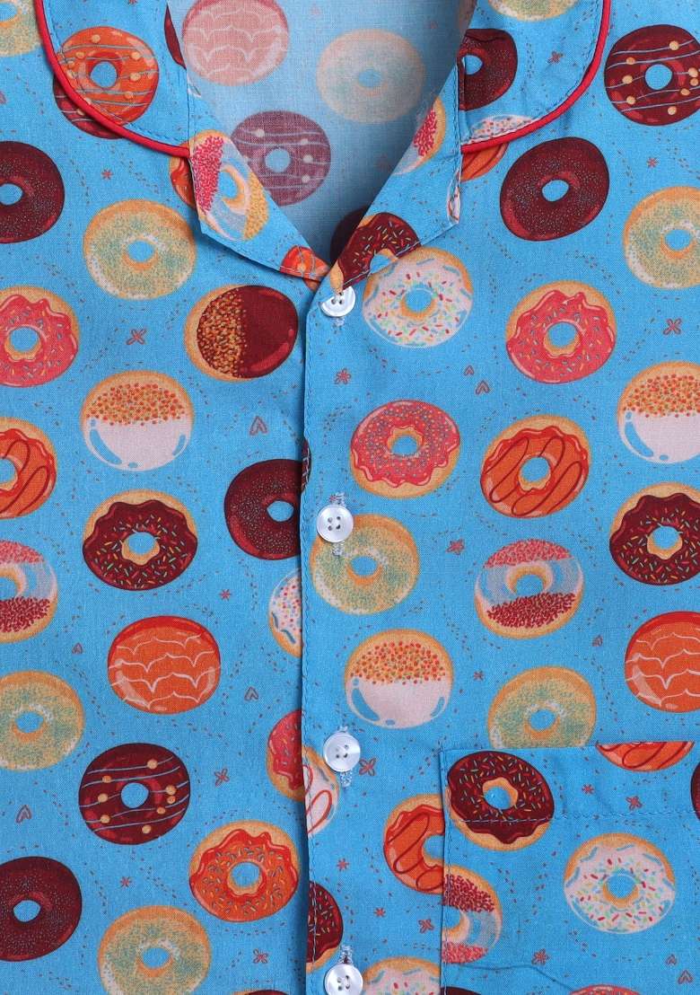 Blue Printed Cotton Shirt Pant Set For Boys - Indya