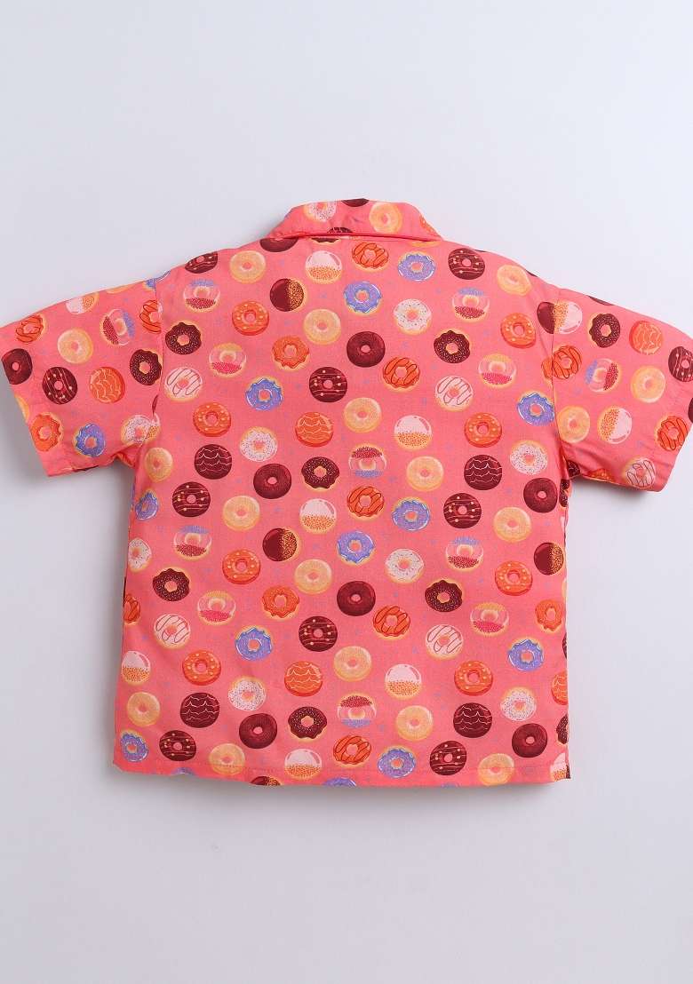 Orange Printed Cotton Shirt Pant Set For Boys - Indya