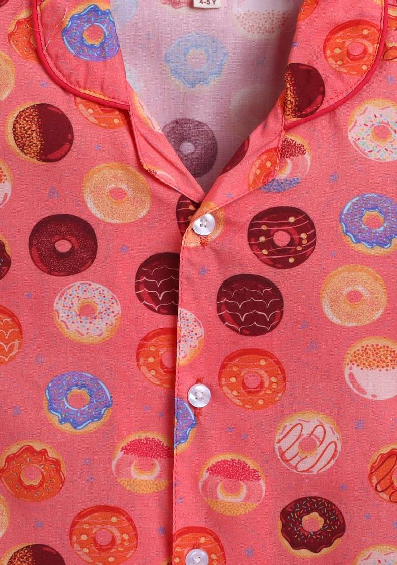 Orange Printed Cotton Shirt Pant Set For Boys - Indya