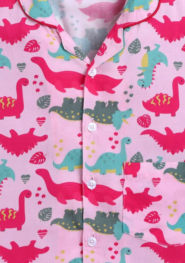 Pink Printed Cotton Shirt Pant Set For Boys - Indya