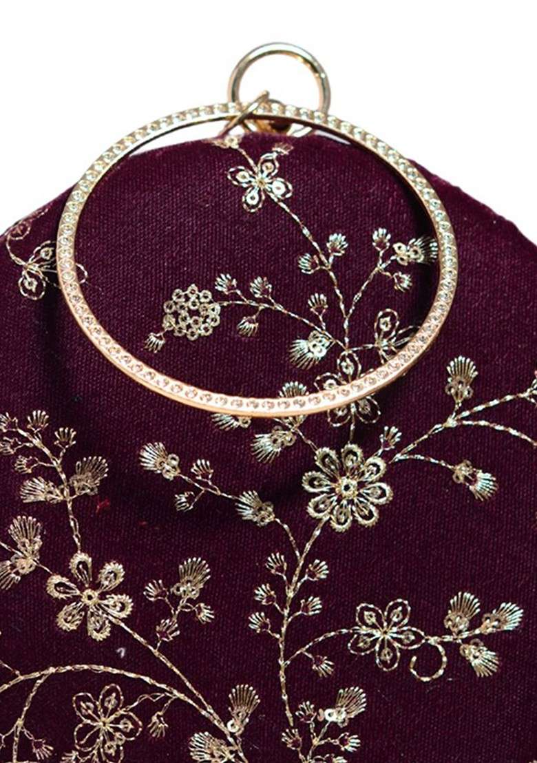 Purple Satin Embroidered Box Clutch - Indya
