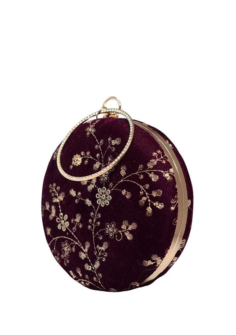 Purple Satin Embroidered Box Clutch - Indya
