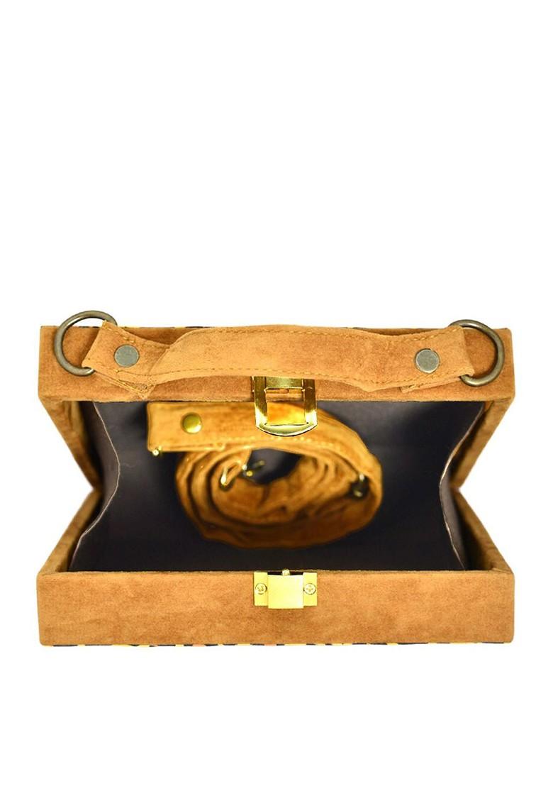 Blue Fabric Hair Lady Printed Suitcase Style Box Clutch - Indya