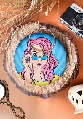 Blue Fabric Printed Box Clutch With Shoulder Strap