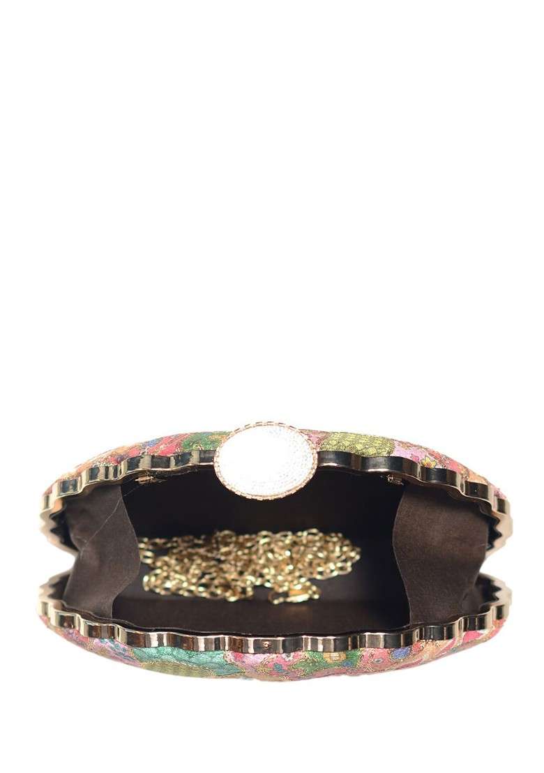 Pink Fabric Ethnic Motifs Printed Embroidered Box Clutch - Indya