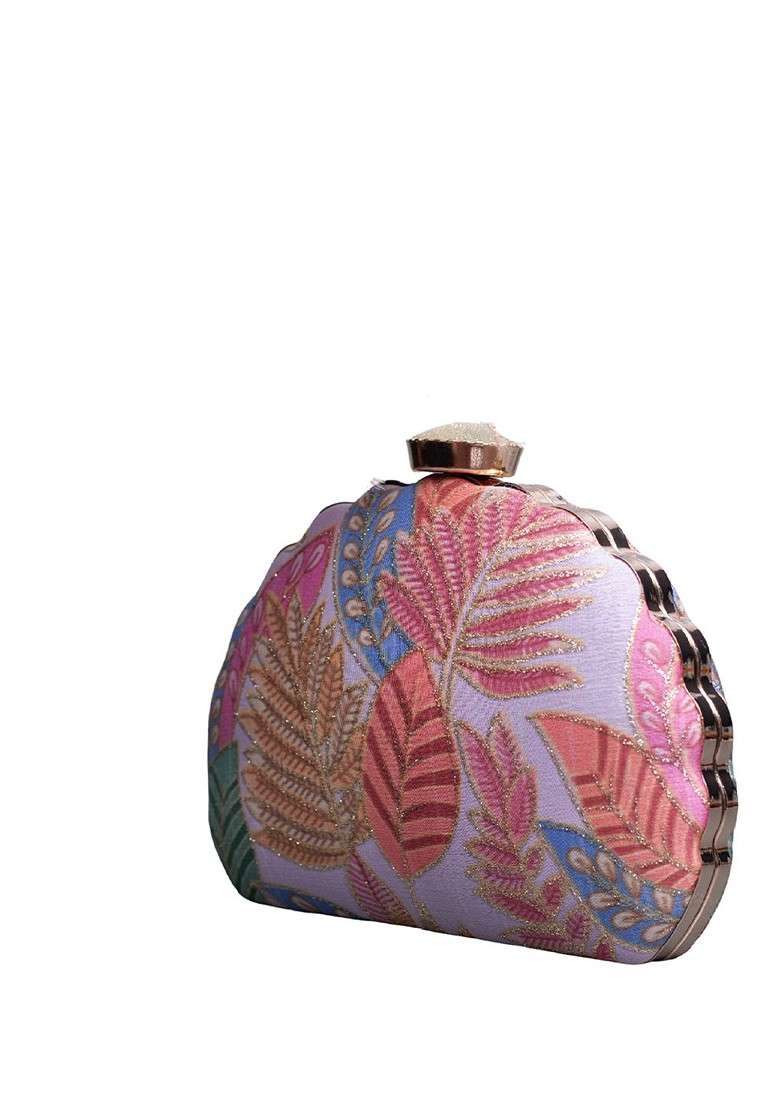 Pink Satin Floral Zari Embroidered Box Clutch - Indya