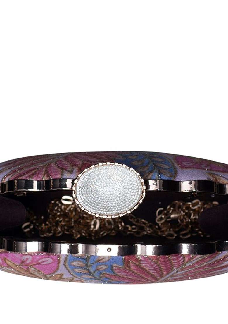 Pink Satin Floral Zari Embroidered Box Clutch - Indya