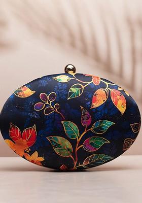 Blue Fabric Ethnic Motifs Batik Printed Box Clutch