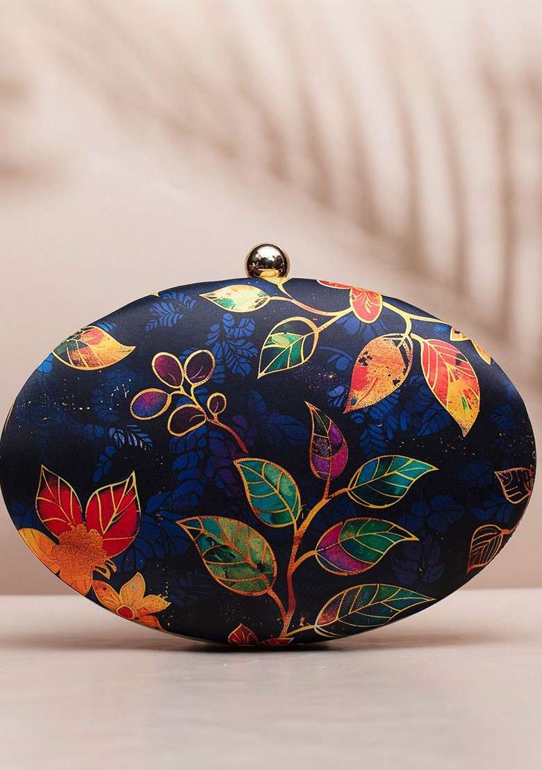 Blue Fabric Ethnic Motifs Batik Printed Box Clutch - Indya