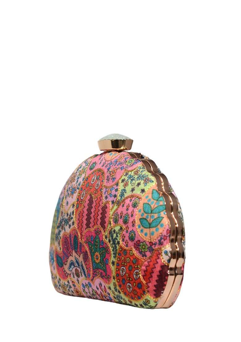 Pink Satin Embroidered Box Clutch - Indya
