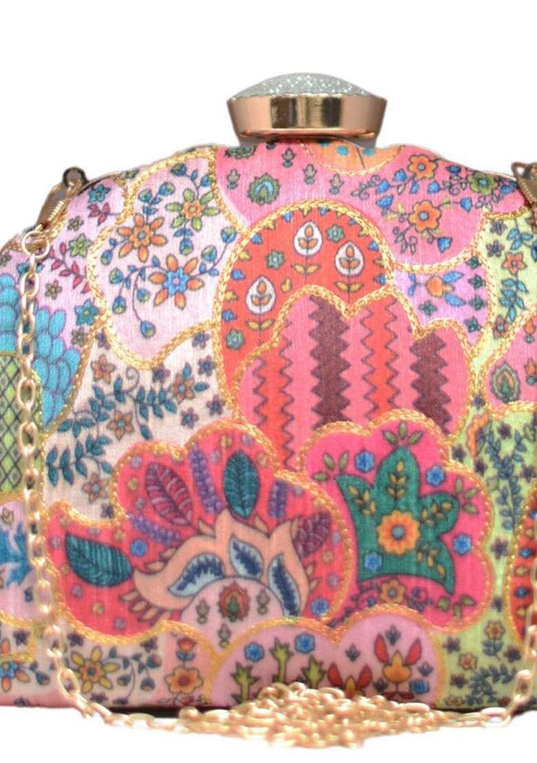 Pink Satin Embroidered Box Clutch - Indya