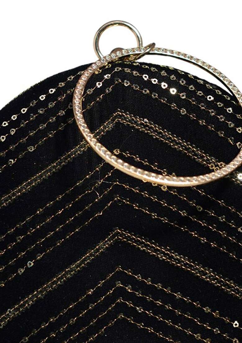 Black Satin Embroidered Box Clutch - Indya