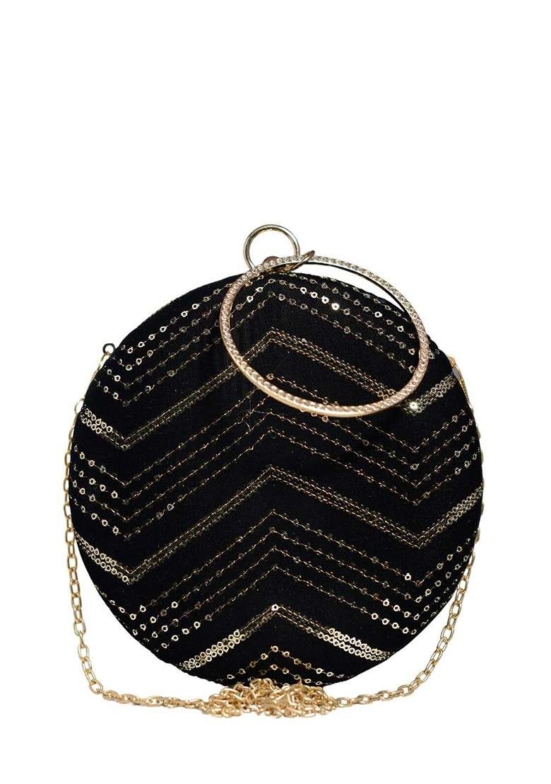 Black Satin Embroidered Box Clutch - Indya