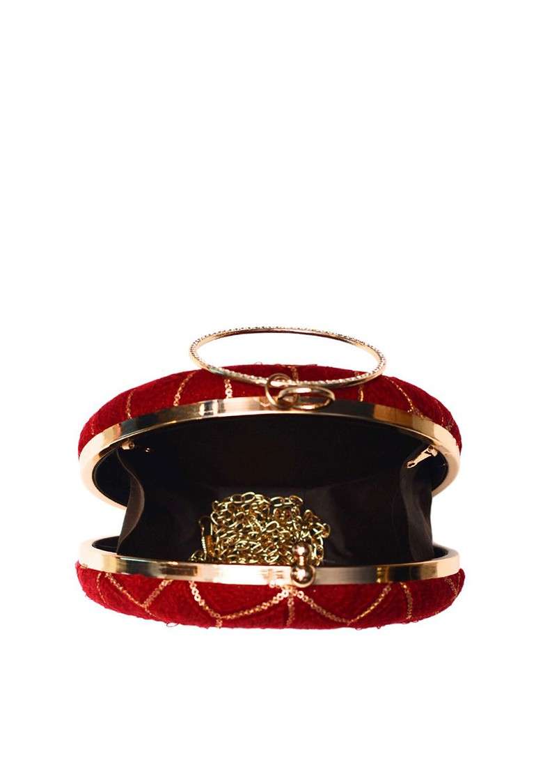 Red Satin Embroidered Box Clutch - Indya